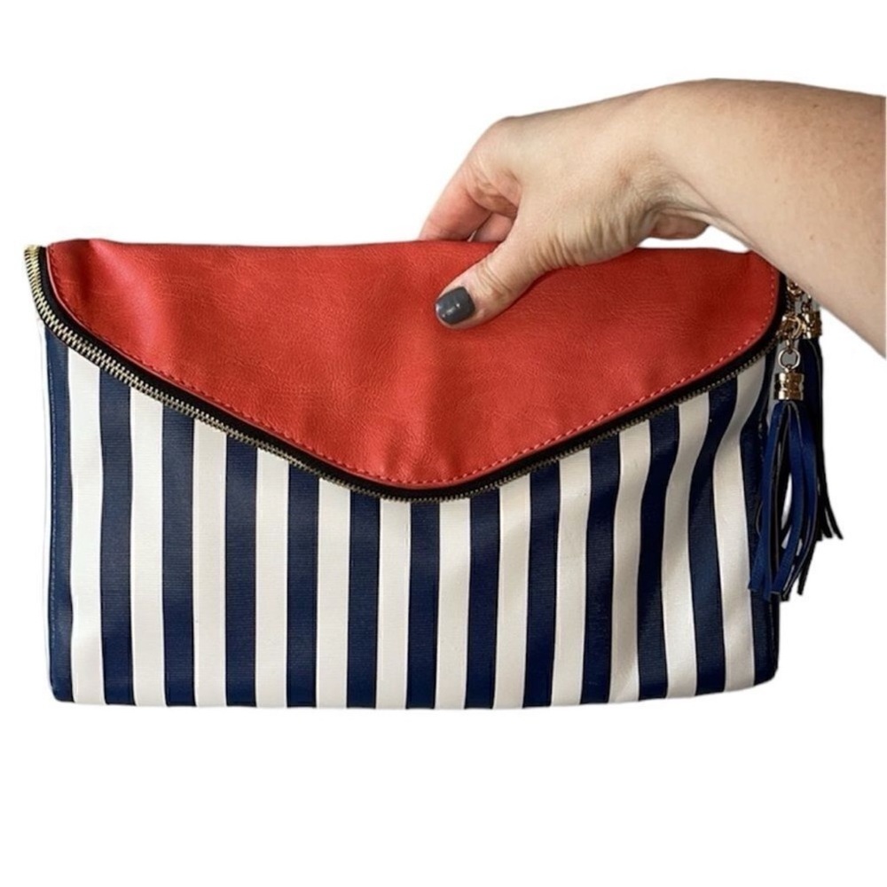 Striped Clutch with Coral Flap - Picture 2 of 11